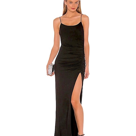 Lovers + Friends Kiki slinky Jersey Maxi Dress ruched black size small - Picture 1 of 11